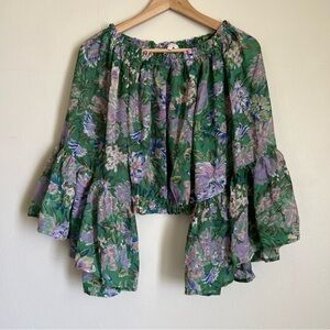 Oliviaceous Green Floral Off The Shoulder Top Size Small
